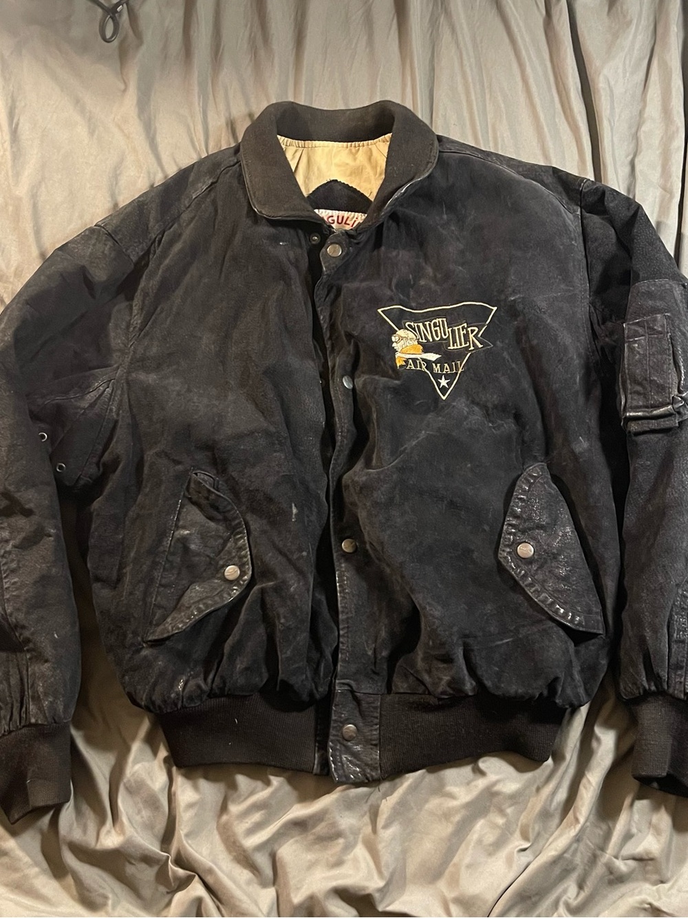 Singulier Air Mail All Over The World Rare Vintage Sz. Large Leather Jacket